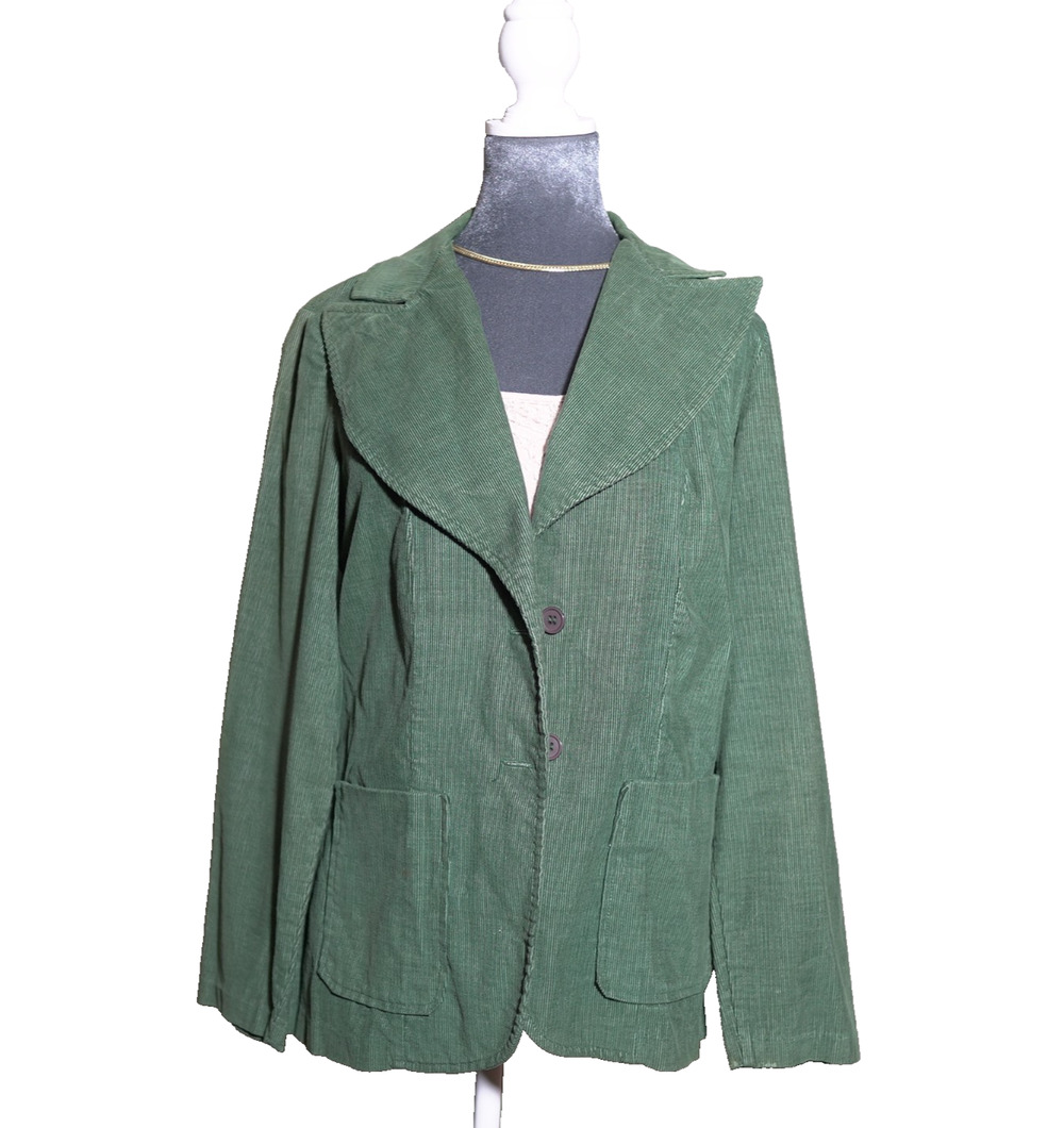 Vintage Green Corduroy Blazer Notch-Lapel 2-Button Pockets Single-Breasted Retro